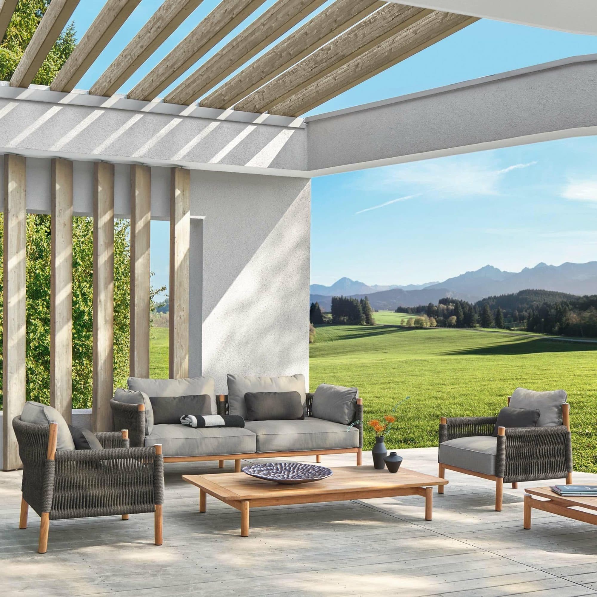 Marina lounge setting under a pergola